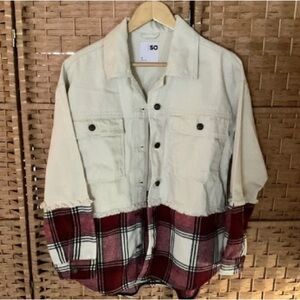 SO Cream and Red Plaid Button-Up Shirt
